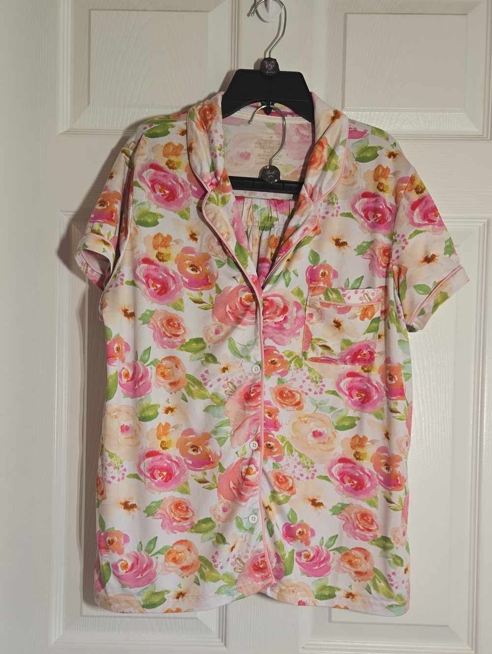 Tahari Pink Green Peach Floral Short-Sleeve Pajama Set Size Medium